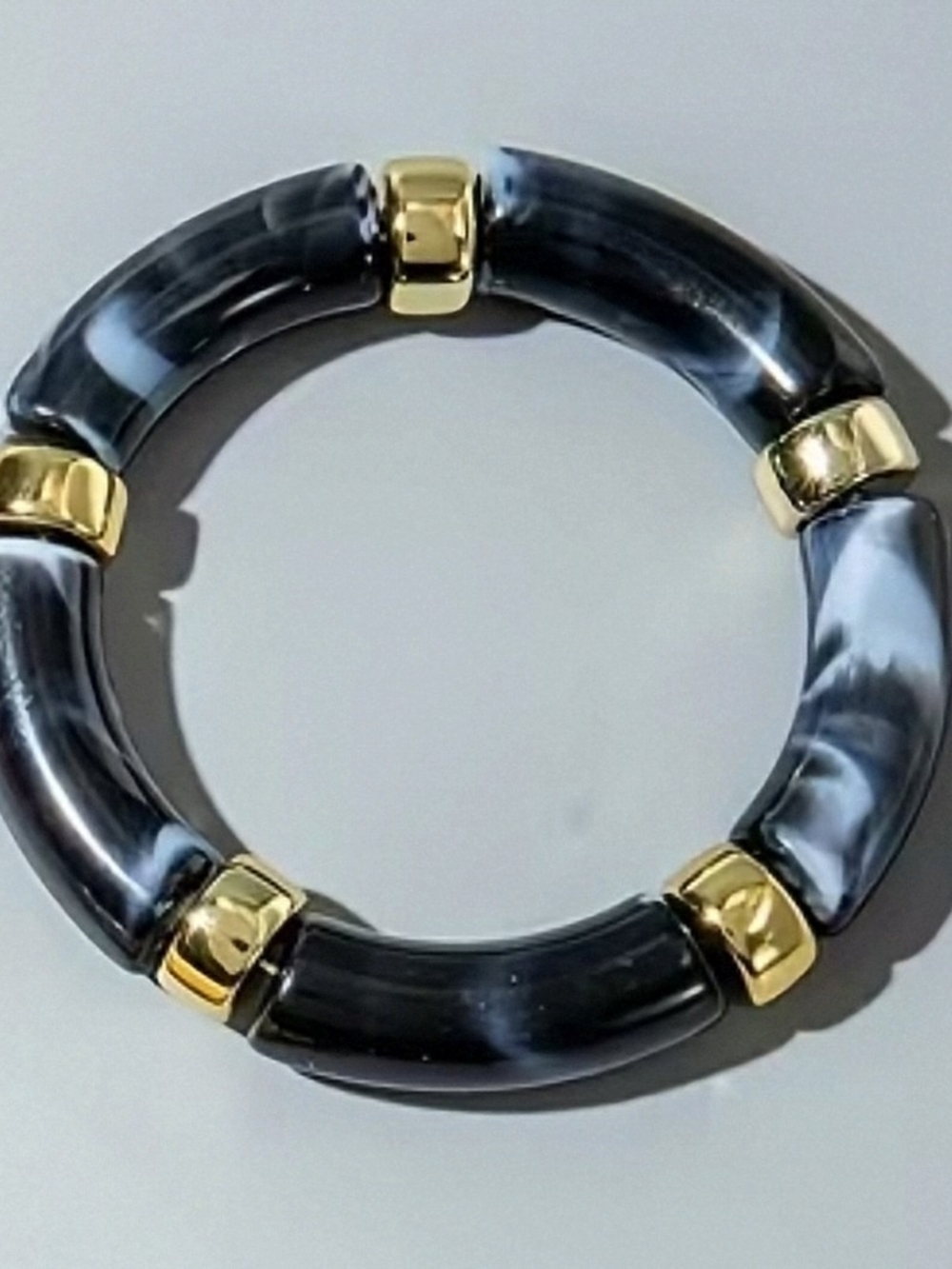NWT* Black, Gold, White Beaded Bracelet,  Stretch *NEW